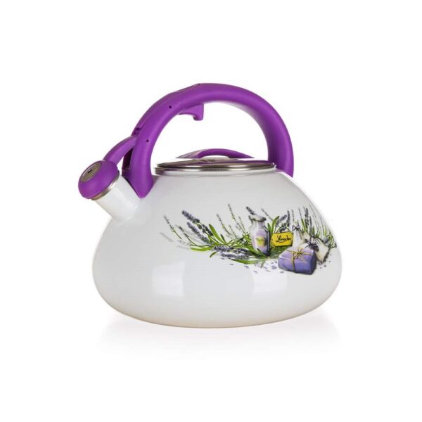 BANQUET Konvice smaltovaná pískací LAVENDER 3 l Smaltovaná konvice pískací 3 l LAVENDER je vyrobena z ocelového plátu s 2vrstvým smaltovaným nástřikem a dekorem ve stylu LAVENDER. Má plastové držadlo barevně laděné do designu konvice